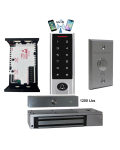 BS-H3 Narrow Stile, Touchscreen, Wifi Mobile APP, Card, Code, CardCode 4in1 IP66 Waterproof Access Control + Power Adapter + Exit Button + UL listed EL-1200 Maglock 1200 lbs