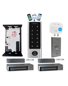 BS-H3 Narrow Stile, Touchscreen, Wifi Mobile APP, Card, Code, CardCode 4in1 IP66 Waterproof Access Control + Power Adapter + Exit Button + 2 x UL listed EL-1200 Maglocks 1200 lbs + BS-10 APP Smart Timer